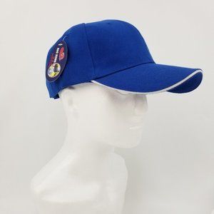 New Mens / Womens Adult Blue w/White Trim Brim Baseball Cap Hat Hook & Loop Back